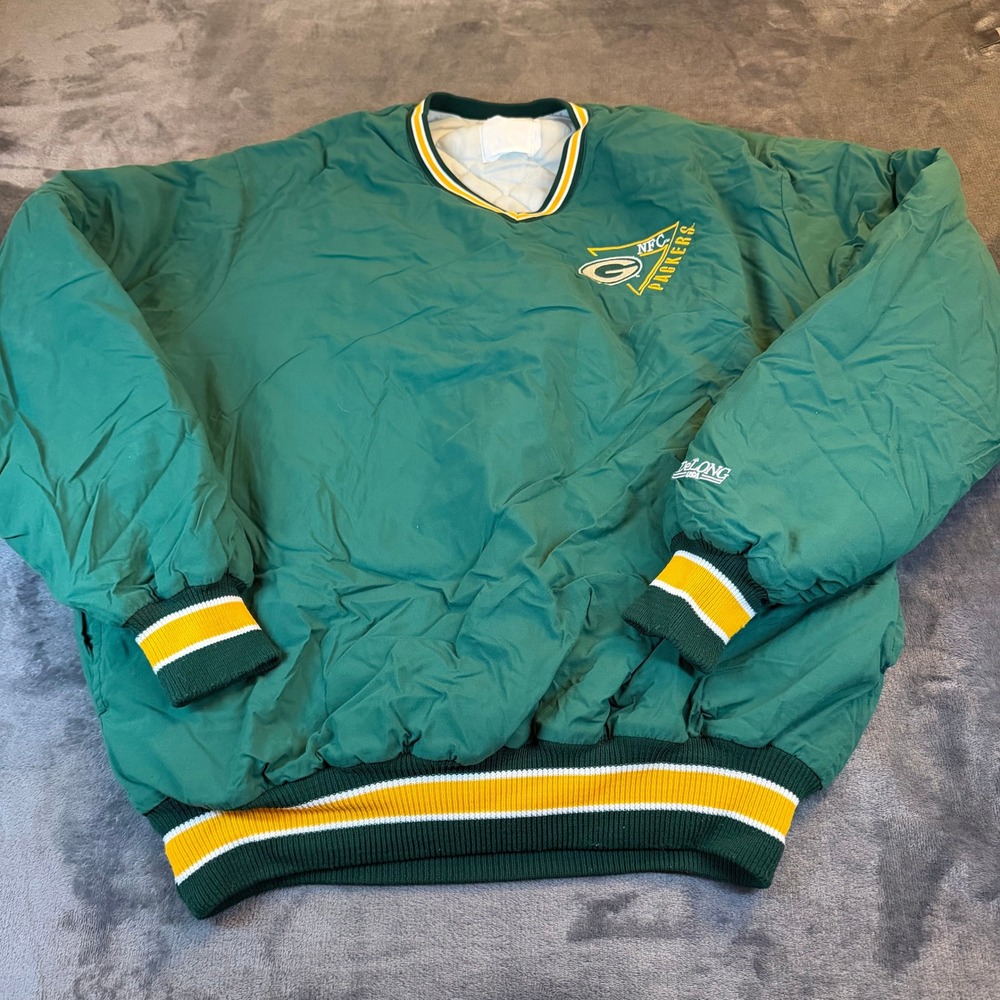 Green Bay Packers NFL Pullover Windbreaker Jacket Vintage Mens XL
